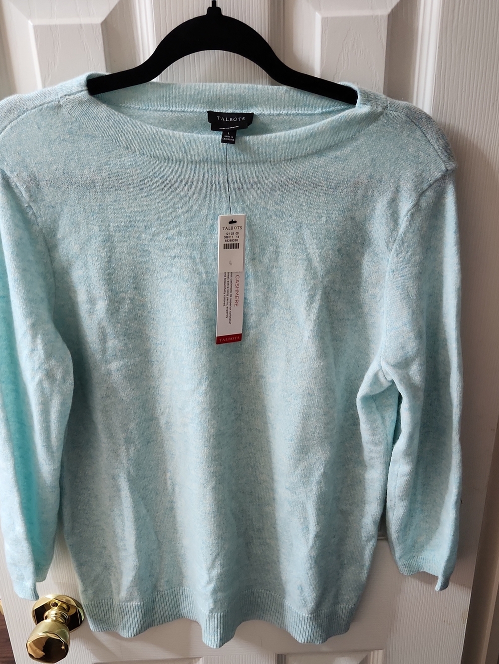 Talbots Light Aqua Crewneck Cashmere-Blend Sweater